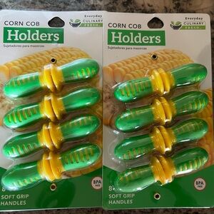 New Set of Two Corn Cob Holders Green and Yellow Corn Cob Holders